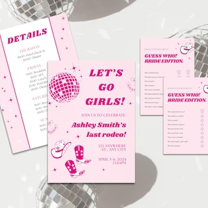 Pink Disco Cowgirl Bachelorette Invitation & Itinerary | Editable Template | Last Rodeo