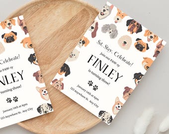 Editable Dog Birthday Party Invitation Template - Fun Printable Paw-ty Invite for Pet Lovers