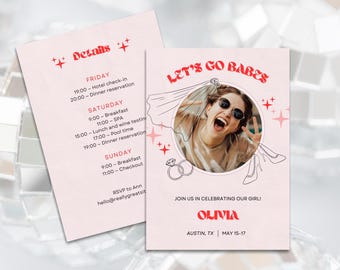Editable Bachelorette Invitation & Weekend Itinerary | Retro Bachelorette Party Template | Canva Printable