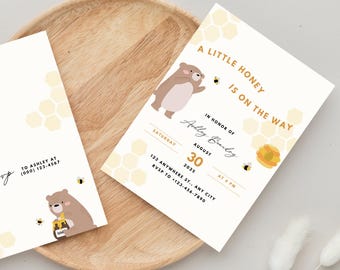 Honey Bear Baby Shower Invitation: Gender Neutral Canva Template (Digital Download)