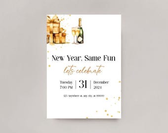 Printable New Years Day Party Invitation - Editable Digital New Year Greeting Card Template