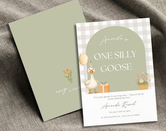 Silly Goose 1st Birthday Invitation: Gender Neutral Party (Editable Template, Digital Download)