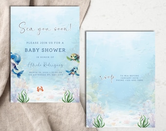 Editable Under the Sea Baby Shower Invitation Set (Digital Download)