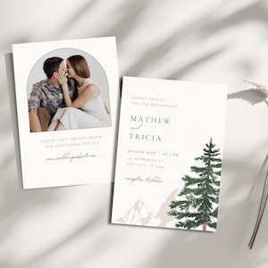 Rustic Pine Tree Wedding Invitation: Mountain Forest Template
