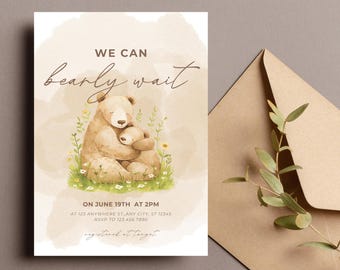 Woodland Bear Baby Shower Invitation: Gender Neutral Watercolor (Printable)