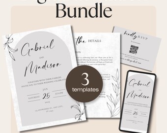 Minimalist Wedding Invitation Bundle | Elegant Black and White Design | RSVP & Details Cards