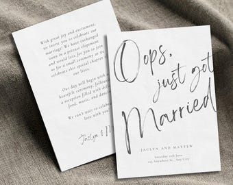 Oops Just Got Married Invitation – Elopement Celebration Invite – Minimalist Neutral Wedding Announcement