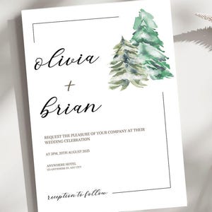 Pacote de convites para casamento na floresta, convite rústico de pinheiro, modelos de casamento com vegetação da floresta, cerimônia na montanha