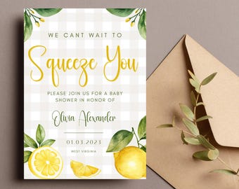 Lemon Baby Shower Invitation: Watercolor Citrus Theme (Digital Download)