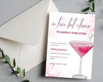 Martini Bridal Shower Invitation: Pink Floral, Editable Template (Instant Download)
