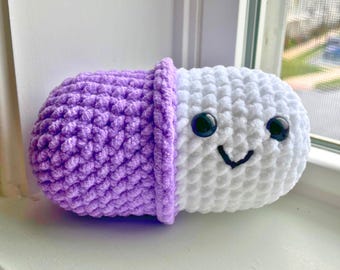 Custom Crochet Chill Pill | Handmade Plushie Toy | Soft Stuffed Animal | Children Gift Idea