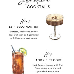 Signature Cocktail Sign - Espresso Martini Jack and Diet Coke