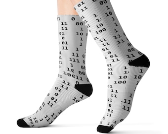 Binärcode-Sublimationssocken, Tech-Geek-Geschenk, Computerprogrammierer, Neuheit-Strumpf-Stuffer, einzigartiges Schuhwerk, digitales Design-Socken, Kodierung