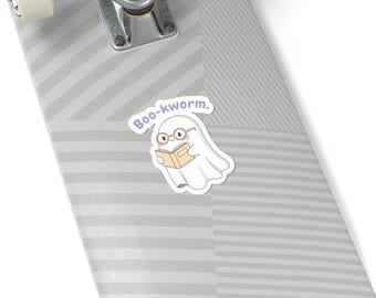 Boo-kworm Ghost Kiss-Cut Stickers | Reading Bookworm Halloween Decal