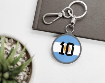 Argentina Flag Messi GOAT Number 10 Keyring Tag | Soccer Football Player Keychain