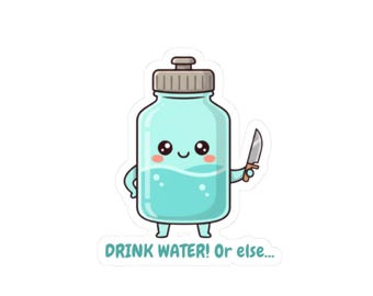 Kawaii Water Bottle with Knife Stickers | Funny Hydration Vinyl Kiss-Cut