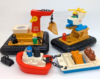 Vintage Fisher Price Little People Offshore Cargo Base Complete Set 945 | 1980s Fisher Price Original Play Set Floating Base Old Toy Set