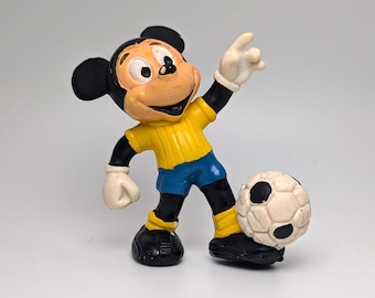 Vintage Disney Mickey Mouse Soccer Action Figure | Vintage 1980s Walt Disney Productions | Nostalgic Cake Topper PVC Action Figure 1980 Gift