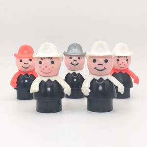 Little People Fireman Vintage Fisher Price Man - Fire Men with Arms Red White Silver Figures from 1970s - 1980s