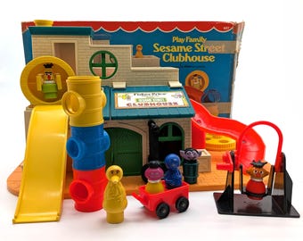 Vintage Fisher Price Little People Sesame Street Clubhouse Complete Boxed Set #937 | 1970s Fisher Price Original Vintage Toy Playset