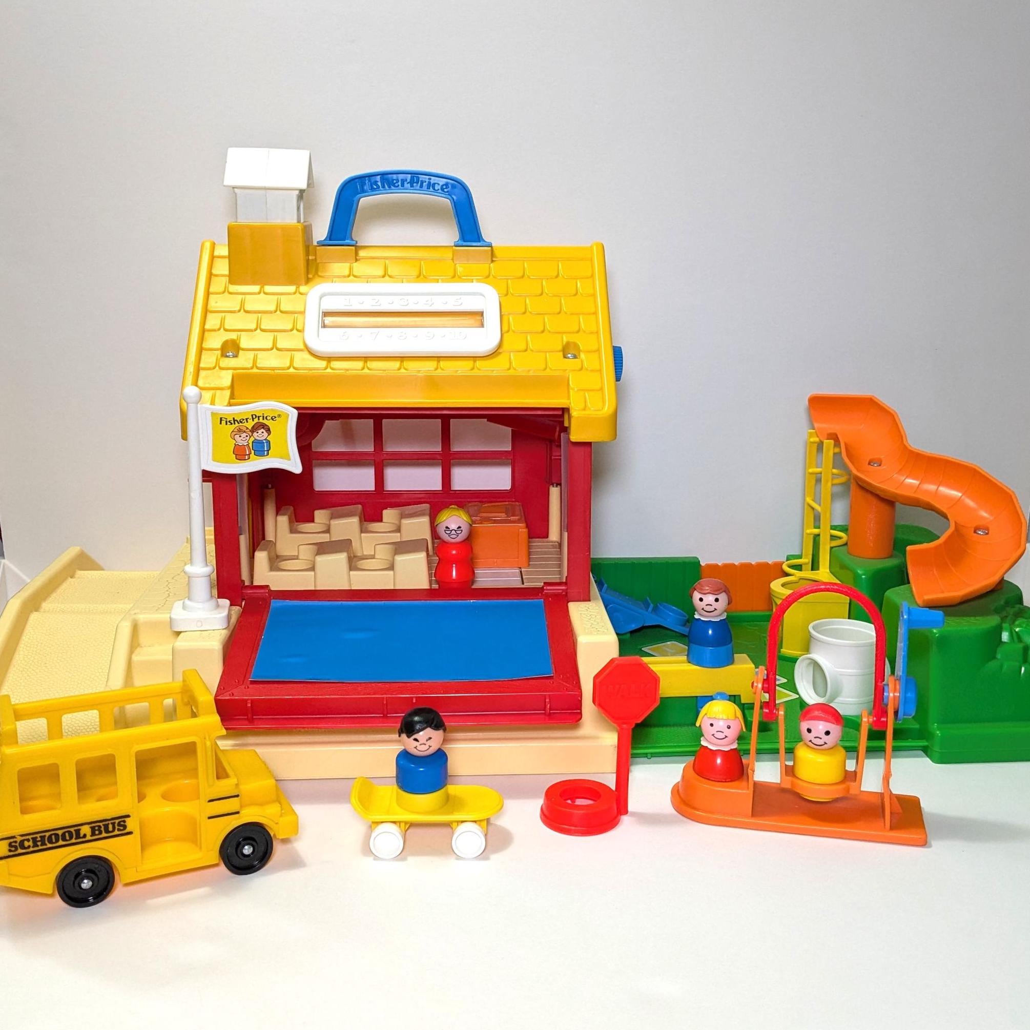 Vintage Fisher-Price Little People School #2550 Playset | Complete 1988-1990 Playset with Playground, School Bus & Exclusive Figures