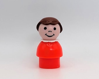 Fisher Price Little People Girl Figure - Red Body | Dark Brown Hair - Included in 952 House, 141 Mini Van, 2551 Neighborhood Vintage Sets