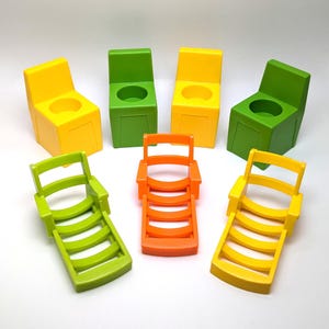 Vintage Fisher Price Little People Specialty Chairs Pieces - Lounge Chairs, Life Guard Chair, 2526 Swimming Pool Set Pieces