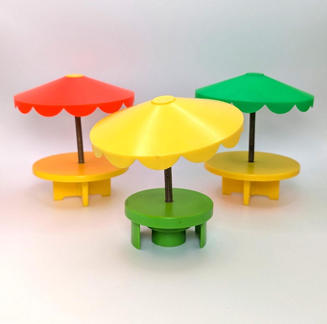 Vintage Little People Fisher Price Umbrella Tables - Blue Yellow Green ...