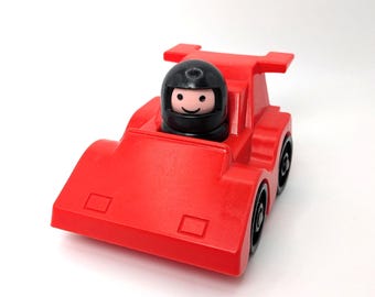Fisher Price #2450 Little People Race Car Complete Set | Vintage Original Fisher-Price Little People Red Speed Car 1980s