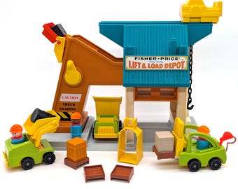 Vintage Fisher Price Little People Lift & Load Depot Complete Set 942 | 1970s Fisher Price Original Old Toy Playset