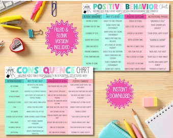 Kids Behavior Chart Bundle: Positive Incentive & Consequence Tools (Editable PDF Download 11x8.5")