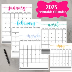 2025 Calendar Printable, Printable Calendar, Calendar 2025 pdf, Instant Calendar Download, 2025 Monthly Calendar 11.5x8&quot;, Colorful Calendar