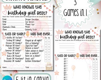 Teen Birthday Game Printable: Who Knows the Birthday Girl (Editable in Canva)