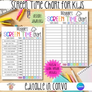 Screen time Checklist, Editable ScreenTime Chart for Kids, Rewards Chart, How to Earn Screen time, Kids Reward System, Screen Time Tracker