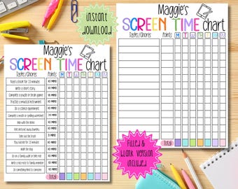 Tabla editable de tiempo de pantalla para niños: recompensas y tareas (descarga en PDF)