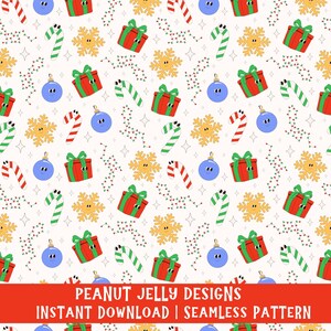 Retro Christmas Ornament Digital Seamless Pattern, Groovy Design, Instant Download, Repeating Pattern, Unlimited Commercial Use Print File