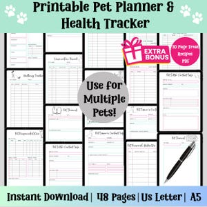 Printable Pet Health Tracker, Printable Tracker, Pet Journal, Pet Health Tracker, Pet Health Record, Printable Cat Dog Record, Pet Planner