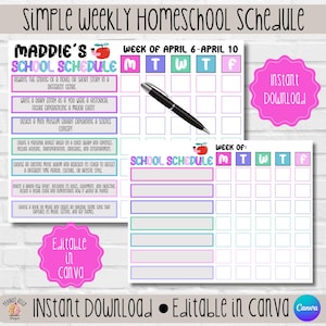 Editable Weekly Schedule Kids, Daily Routine Editable, Weekly Planner Kid, Preschool Homeschool, Weekly Organizer, Printable School Routine