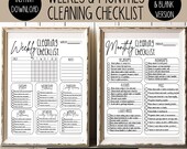 Weekly and Monthly Cleaning Checklist, Editable Cleaning Schedule, Household Cleaning Planner, Home Cleaning List, Editable Canva Template