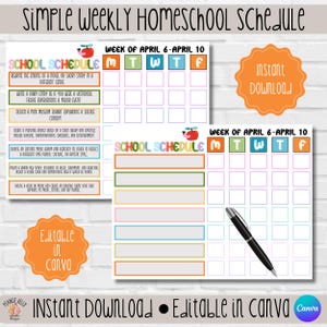 Editable Weekly Organizer, Kids Daily Routine Template, Weekly Planner Kid, Preschool Homeschool, Weekly Organizer, Printable School Routine