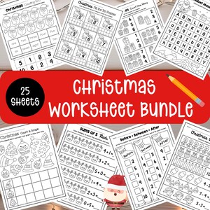 Christmas Worksheet Bundle, 25 Printable Christmas Activities, Kids Learning Sheets, Printable Preschool Worksheets, Homeschool Printable