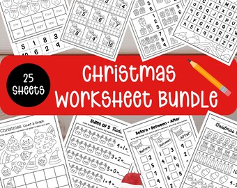 Christmas Activity Worksheet Bundle, Preschool Learning (Digital Download)