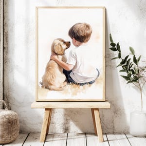 Boy and Dog Art Print, Printable Labrador Art for Kids Room,Dog Owner Gift, Little Boys Room Wall Art, Puppy Nursery Decor, Digital Download