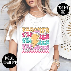 Retro Lehrer Design, trendiges PNG, Lehrer-Shirt-Design, Preppy Sublimationsdesign für Lehrer, Erzieher Geschenk, Groovy Blitz PNG