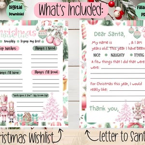 Kinder Weihnachtswunschliste druckbare, Weihnachtsgeschenkliste druckbare, bearbeitbare Kinderbrief an Weihnachtsmann, personalisierte Weihnachtswunschliste, sofortiger Download