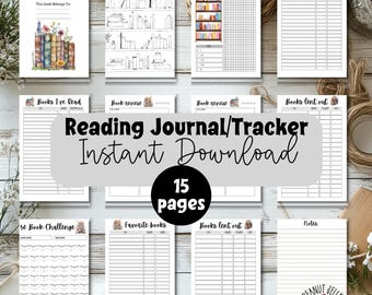 Reading Journal Printable: Book Tracker, Review Log (Digital Download)
