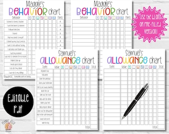 Kids Behavior Reward Chart: Editable Weekly Tracker (PDF)