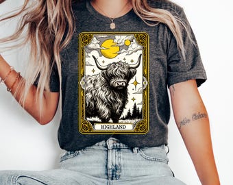 Highland Cow Tarot Card Shirt, Highland Cow Tshirt, Country Shirt, Cow Tshirt, Tarot Lovers Gift, Cow Mom Shirt, Cowgirl Shirt, Cow Gifts