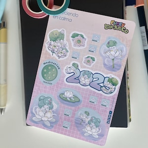 Stickers decorativos de meditación y flores de loto | Hoja “Floreciendo en calma”