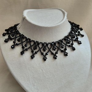 Handmade Gothic Black Beaded Choker Necklace Elegant Lace-Inspired Crystal Design